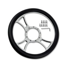 Chrome 14" Billet Aluminum Steering Wheel 9 Holes Trinity Style Black Leather