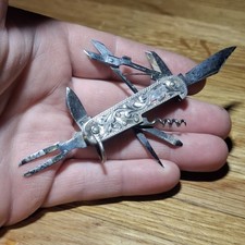 Antique small 8 tool sterling & stainless multi-tool pocket knife Japan