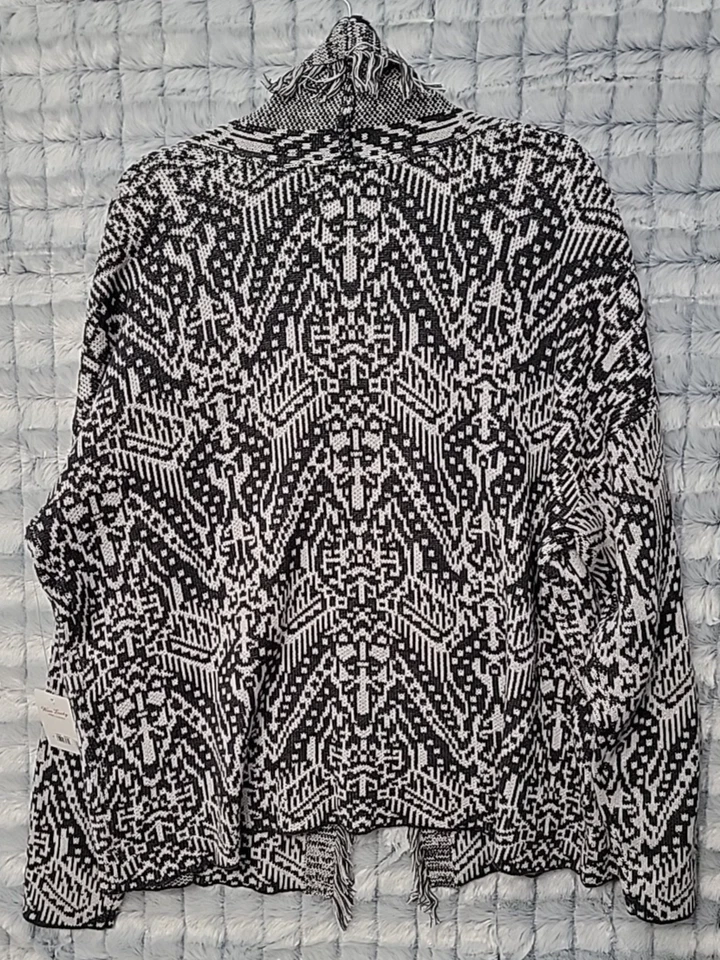 Suéter cárdigan gris y negro Lucky Brand para mujer grande plumero delantero abierto Foto 3 de 3