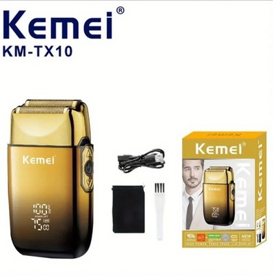 Kemei KM-TX10 Gold Foil Cordless Electric Shaver USB Rechargeable, 2 Heads