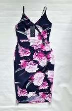 AX Paris Dress Size 10 BNWT Navy Pink Floral Button Wrap Cami Midi Wedding Guest