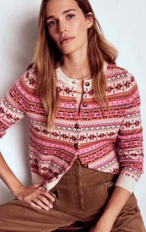 20 NWT Boden Edie Pink Heritage Fair Isle Cardigan Sweater XS image 2