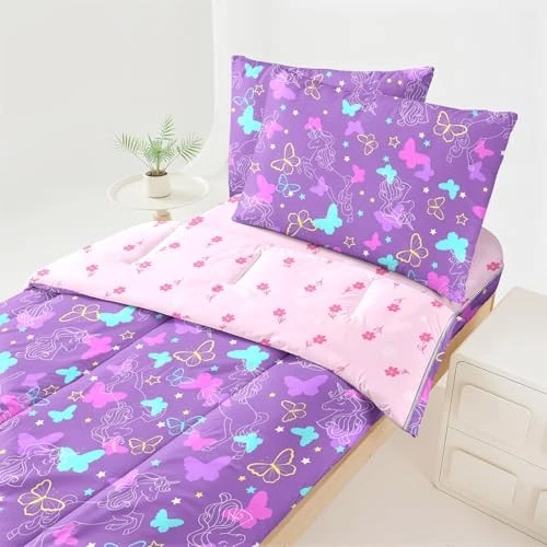 Pink Butterfly Set Biancheria Letto Matrimoniale In Cotone 100% Con Farfalle - 3 Pezzi Con Federe