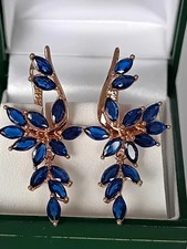 Estate 10.22 Ct Rolled 18K Rose Gold Over Flower Large Sapphire Earrings Women's