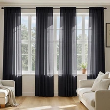 MIULEE Black Sheer Curtains 84 Inches Long, 4 Panels Set, Light Filtering Rod...