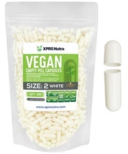 Size 2 White Empty Vegan Capsules Vegetarian Veggie Kosher Veg Caps DIY Pills