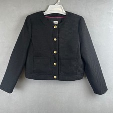 J.Crew Wmns Black Textured Tweed Lady Jacket Gold Crest Buttons Dark Academia 8P