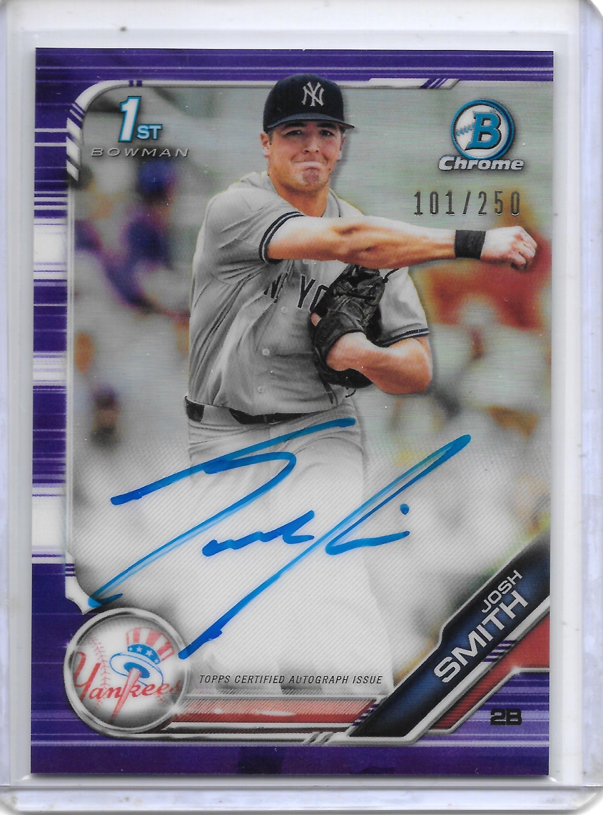 2019 Bowman Chrome JOSH SMITH 1ST PURPLE REFRACTOR AUTO RC #101/250 TEXAS!