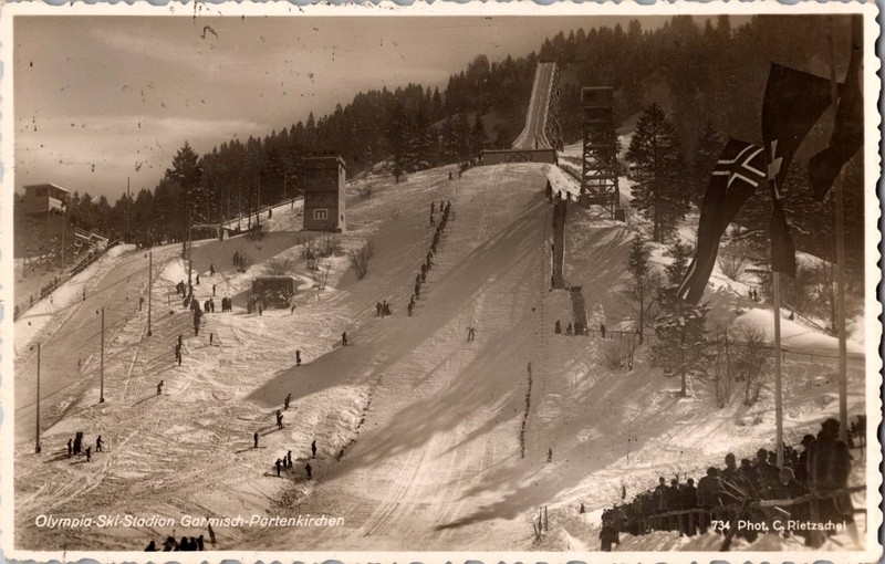 Mint Germany RPPC Real Picture Postcard Garmisch Winter Olympic Ski Stadium