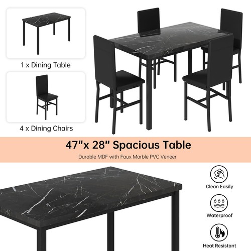 Dining Table Set for 4, Modern Kitchen Table Chairs Set of 4, Faux Marble Din... - Picture 9 of 9