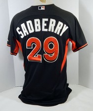 2014-16 Miami Marlins Chris Sadberry #29 Game Used Black Jersey Ex ST BP 46 981