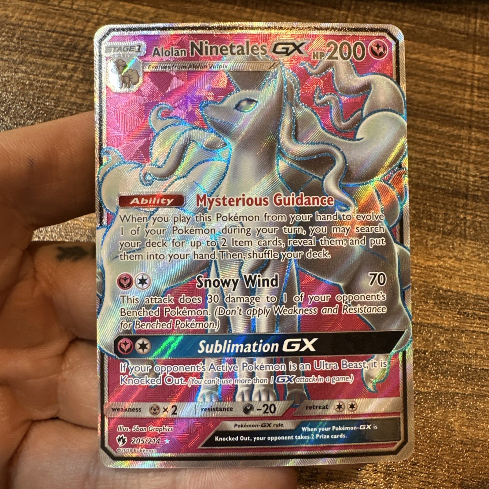 Pokemon Lost Thunder Alolan Ninetales Gx Full Art 205/214 Mint