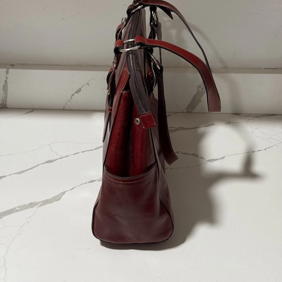 Fossil Vintage Red Leather Laptop Tote Shoulder Bag  - Image 3 of 4