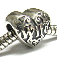 .925 Sterling Silver Heart Love Wife Engrave Family For European Charm Bracelet
