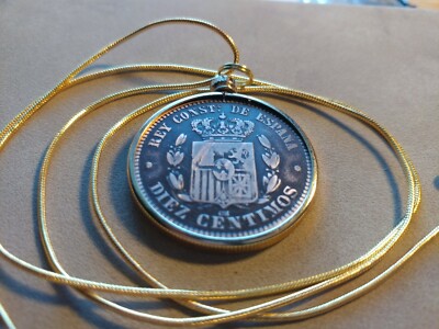 1878 Spanish Alfonso VII Colonial Diez Centimos coin pendant 24