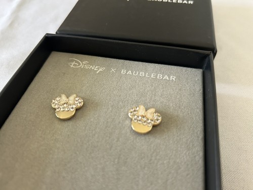 Disney X Baublebar Minnie Mouse Earrings Gold Rhinestone Ears Marble Colored Bow - Picture 4 of 8