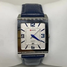 Phste men’s silver tone quartz analog watch rectangle case size 29mm running