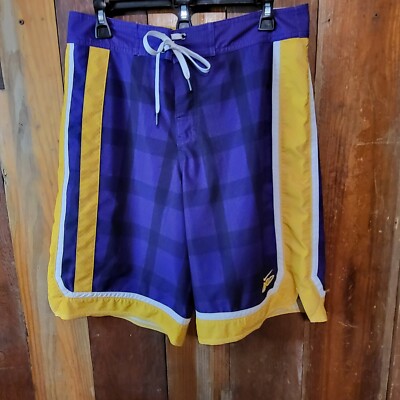 Nike Swim Trunks Men MEDIUM 31 Purple Plaid Lakers Skateboard