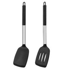 Pfannenwender Silikon2 Stück pfannenwender set mit Griff aus EdelstahlSiliko...