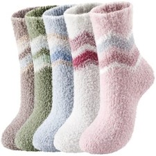 Fuzzy Socks for Women - Womens Fuzzy Socks Fluffy Cozy Wavy Stripe - 5 Pairs