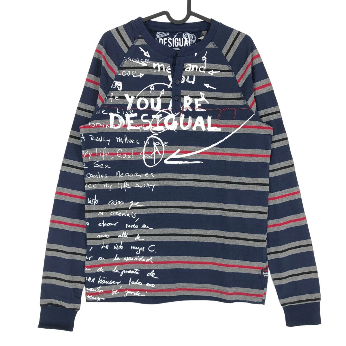 Desigual T-Shirt Uomo Blu Con Logo Multicolore - Maglietta Alla Moda In Viscosa 100% - Vestibilità Regolare, Facile Manutenzione