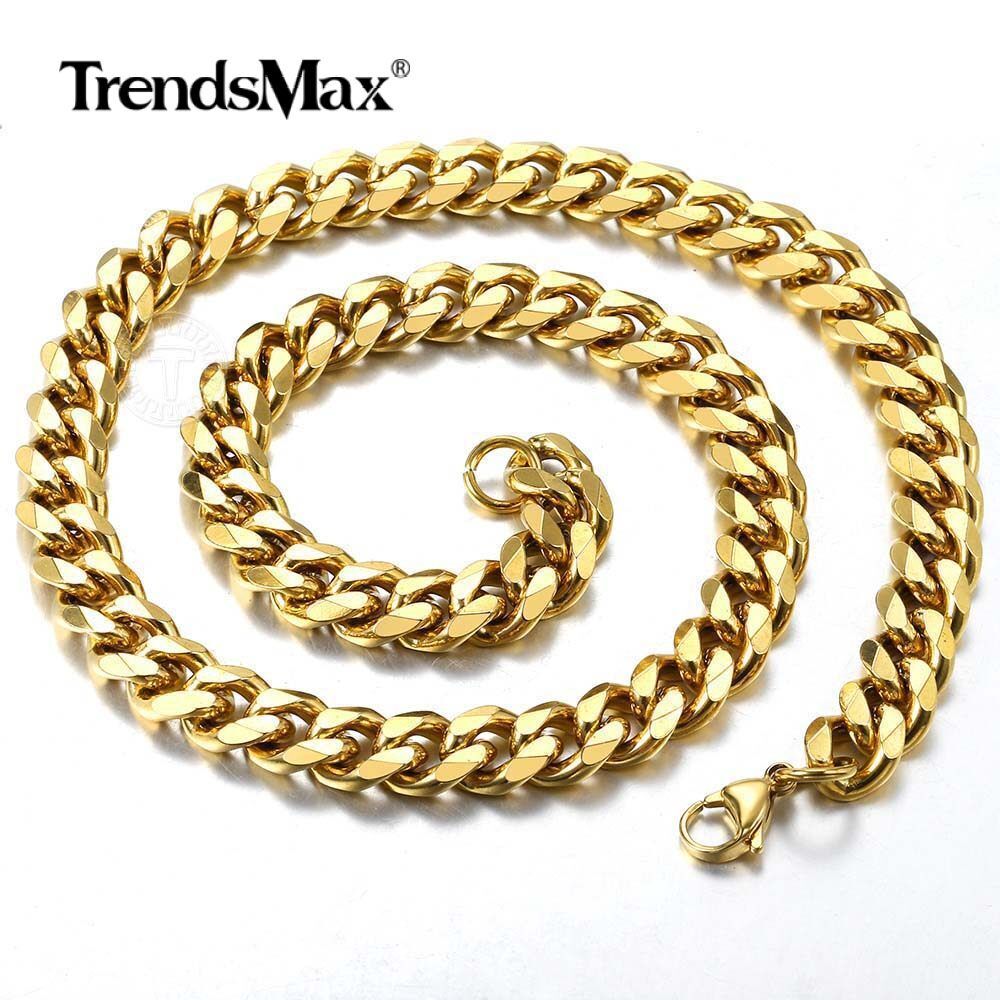 14K Gold Plated Stainless Steel Cuban Curb Chain Necklace Bracelet  3/5/7/9/11mm