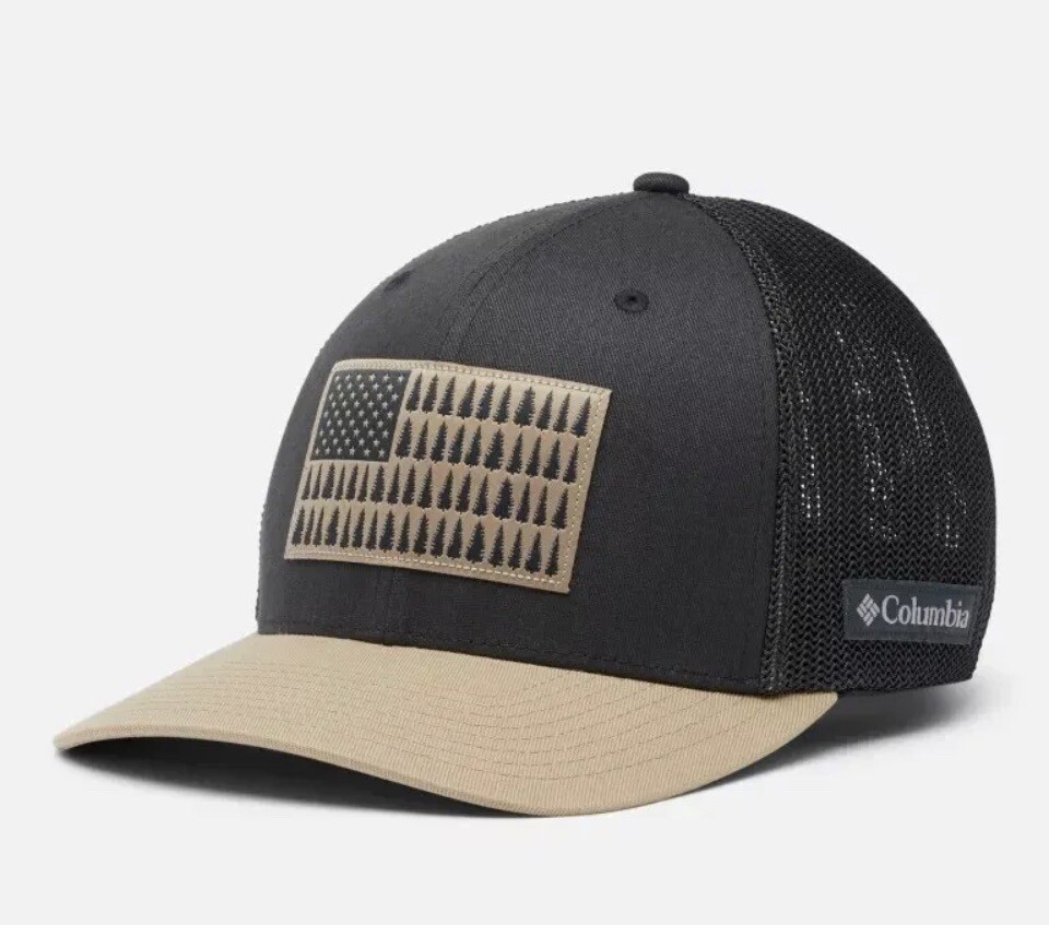 NWT COLUMBIA MENS TREE FLAG MESH BALL CAP SHARK/TAN L/XL HIGH CROWN