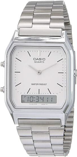 CASIO AQ-230A-7D Silver, Core White Dual time Stainless Steel Band