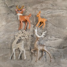Lot of 4 Vintage Christmas Deer Reindeer Figurine  Various Makers Retro