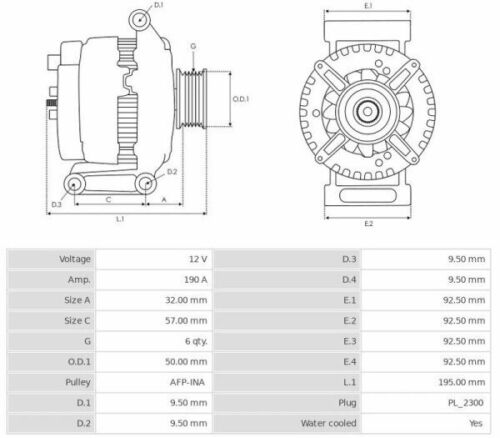 Alternator 12V/190A MERCEDES-BENZ C-CLASS C 200 CDI CA1838 - Picture 3 of 3