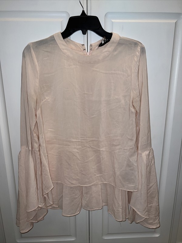 Endless Rose Light Pink Blouse Long Bell Sleeve Tiered Size Small