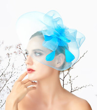 Blue Feather Net Wedding Fascinator Woman Headpiece Cocktail Tea Party
