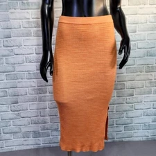 House of Harlow 1960 Womens S Orange Ribbed Knit Stretchy Pencil Skirt
