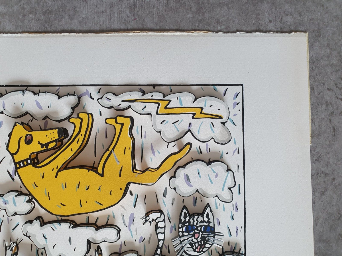 James Rizzi 3D It's Raining Cats And Dogs Original Framed Dog Cat