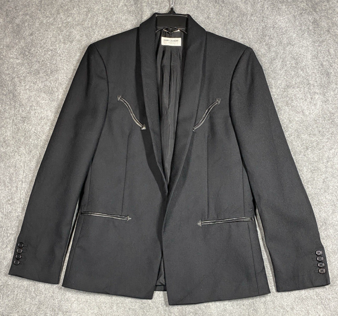 Giacca Saint Laurent Paris uomo 46 nera 100% lana bordo agnello fodera seta