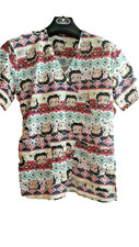 BETTY BOOP AZTEC MED V-NECK MEDICAL DENTAL SCRUB TOP NEW