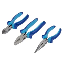3pc Plier Set | Long Nose, Side Cutter & Combination Pliers – Soft Grip Handles