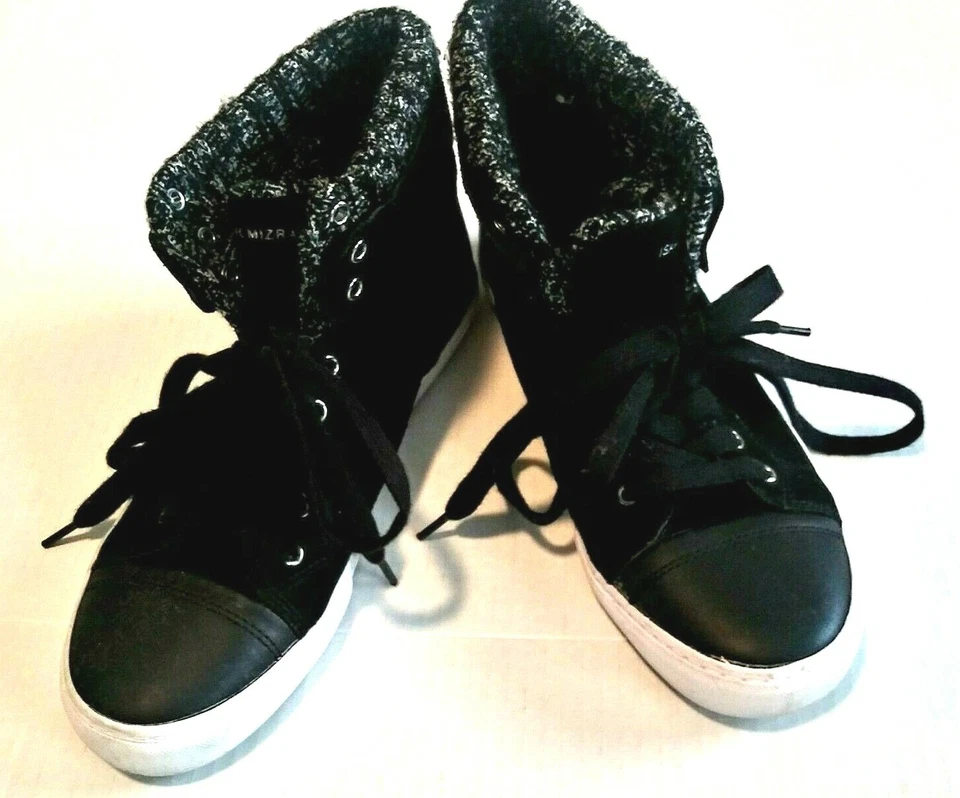 Zapatillas plegables Isaac Mizrahi para mujer talla 9,5 negras/blancas tejidas/cordones de tela Foto 2 de 4