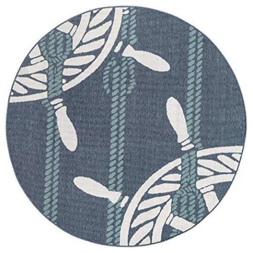 Outdoor Coastal Collection Area Rug - Helm (Navy 7' 1" Round Navy Blue/Ivory