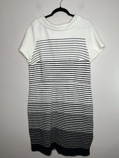 Talbots Black White Casual Midi Collared Stripes Short Sleeve Size 16