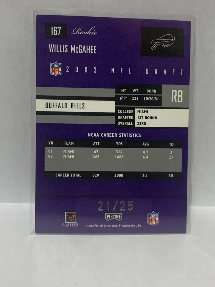 2003 Playoff Prestige XTRA Points Purple - WILLIS MCGAHEE #'d 21/25 - Image 2 of 2