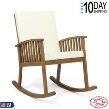 Rocking Chair Outdoor Acacia Wood With Cushion Patio Furniture Seat Porch Brown