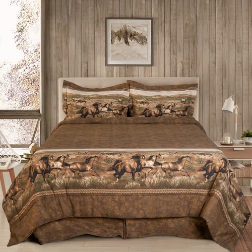 Wild Horses Comforter Set 4 PC Horse Printed Bedding Full King Queen