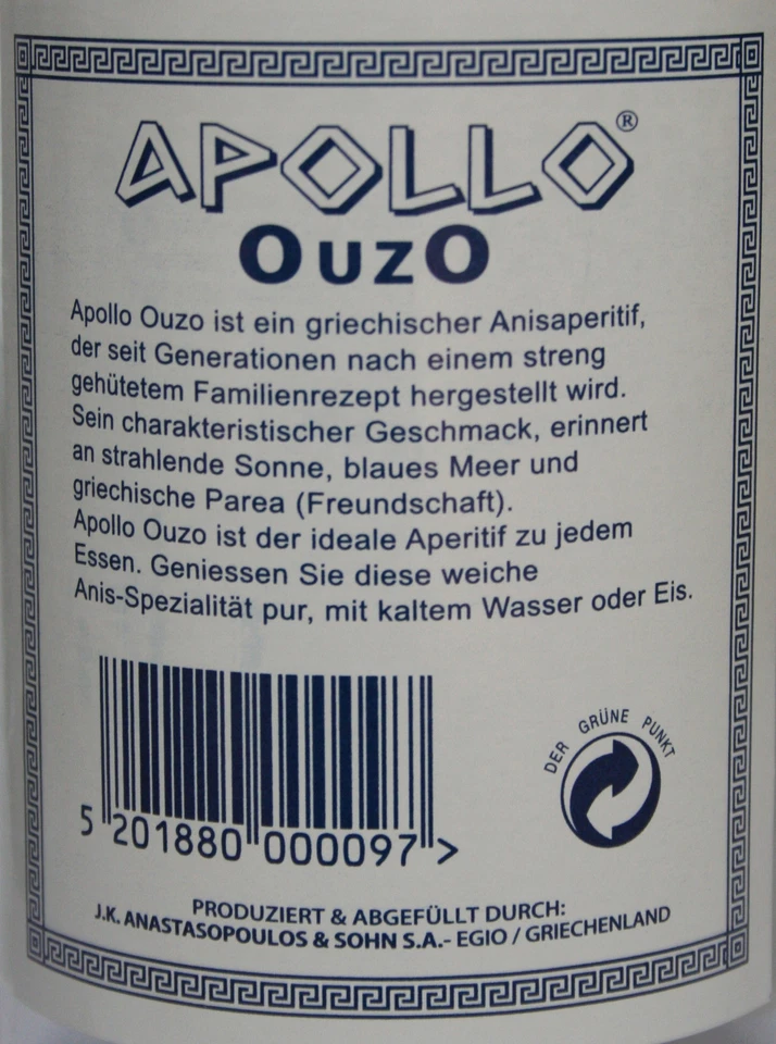 6 Flaschen Ouzo Apollo 37,5% Vol., 0,7 l Liter 700 ml - Bild 4 von 4