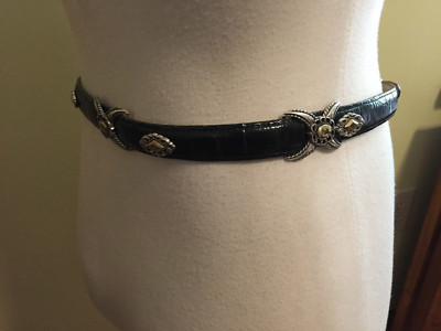 Brighton Black Silver Gold Metal Detailed Western Belt M 30  display picture 1