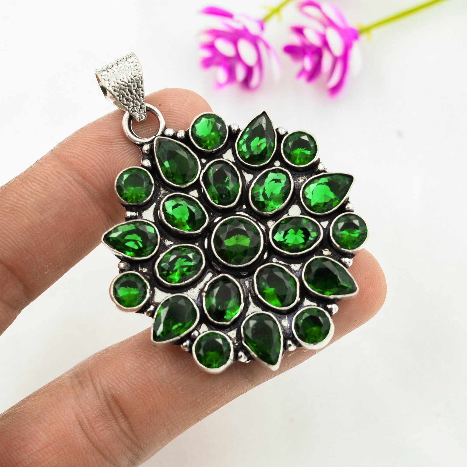 Chrome Diopside Pendant Handmade 925 Sterling Silver Jewelry for Women