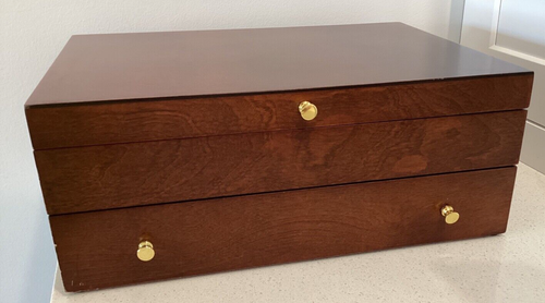 Reed & Barton Wooden Mahogany Tarnish Proof Flatware Storage Chest + One Drawer