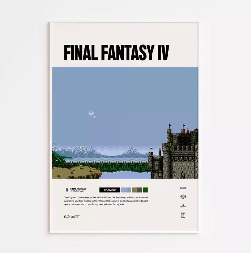 Vintage Final Fantasy IV 1991 Game Art Poster Print