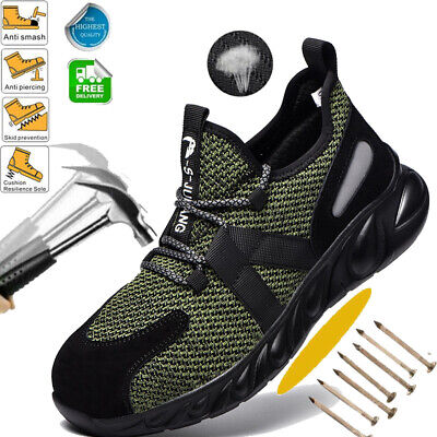 Mens Mesh Work Boots Safety Steel Toe Shoes Lightweight Slip Resistant Sneakers