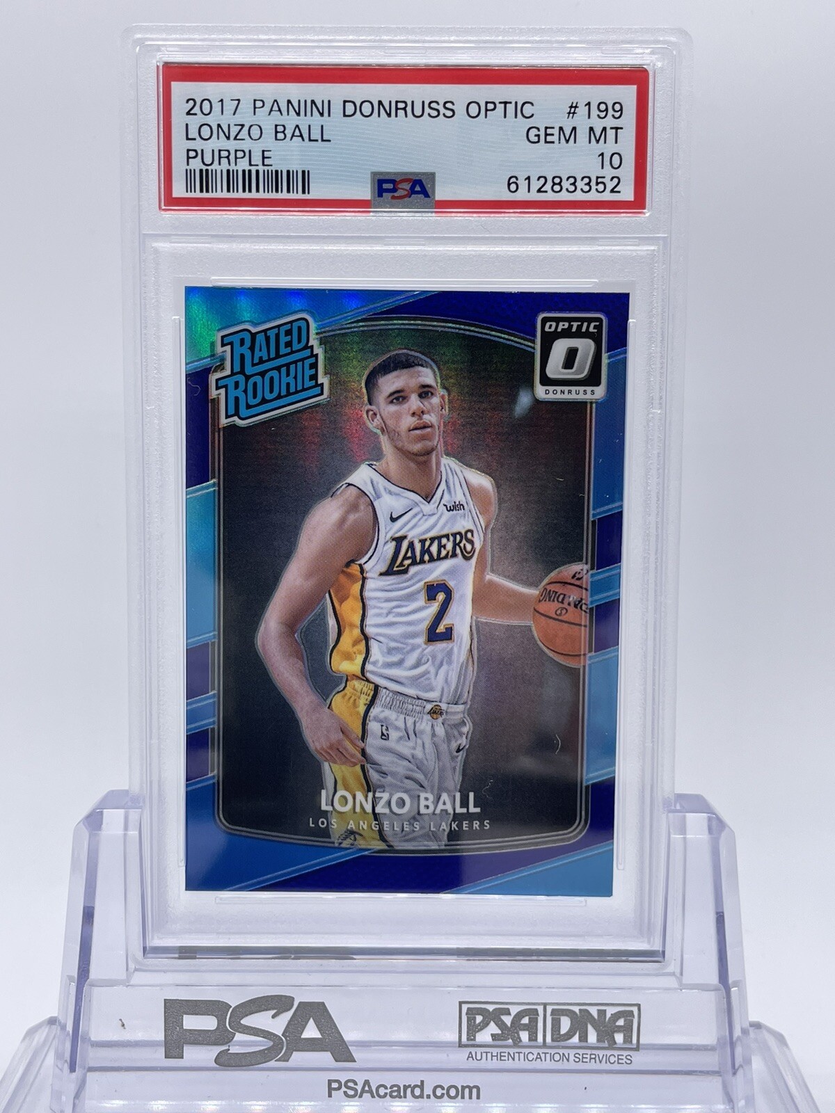 2017-18 Donruss Optic Lonzo Ball Purple Prizm Rated Rookie RC #199 PSA 10